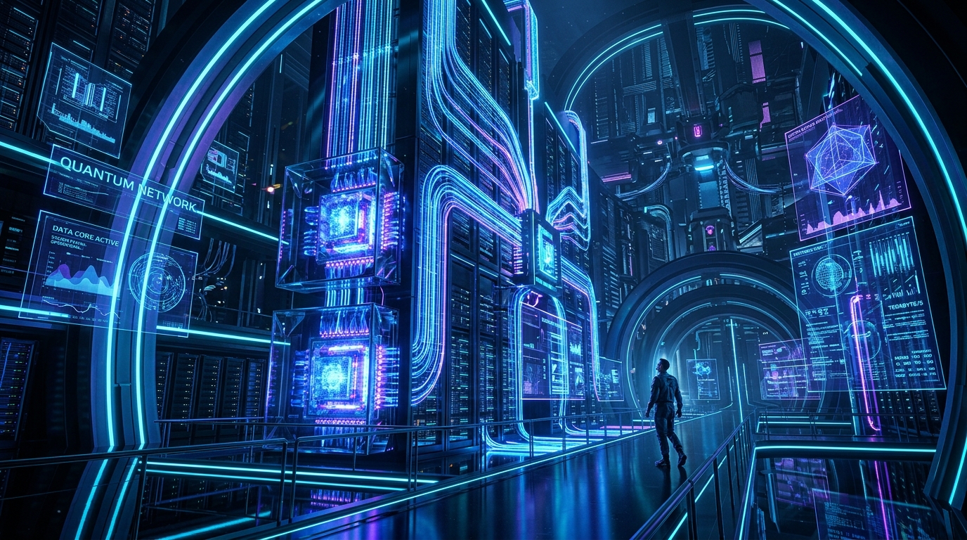 Futuristisk digital infrastruktur och kvantdatacenter